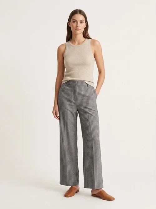 Women's Grey Pinstripe Wide Leg Trousers