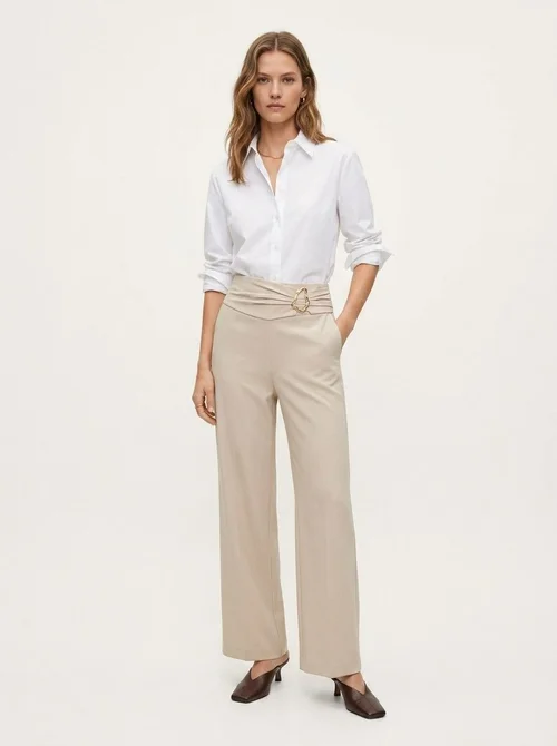 Women's High Waist Wide Leg Trousers with Buckle