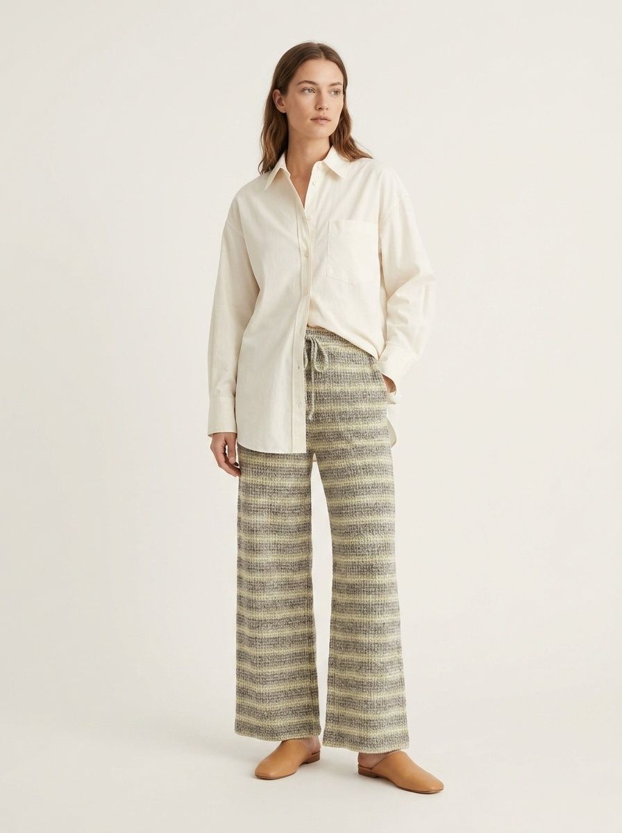 Striped Knit Wide-Leg Lounge Pants