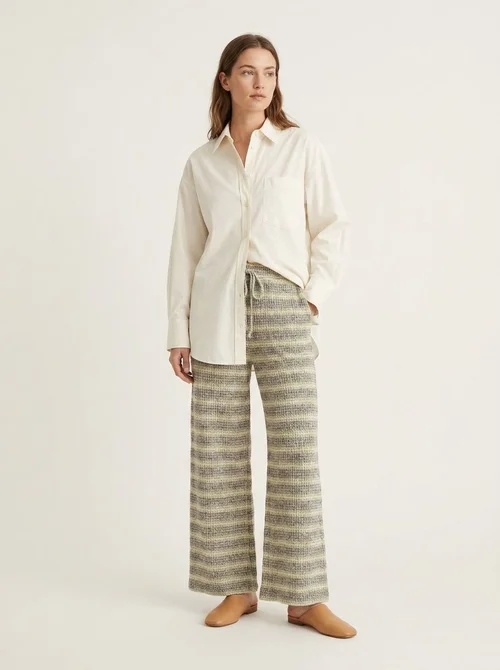 Striped Knit Wide-Leg Lounge Pants