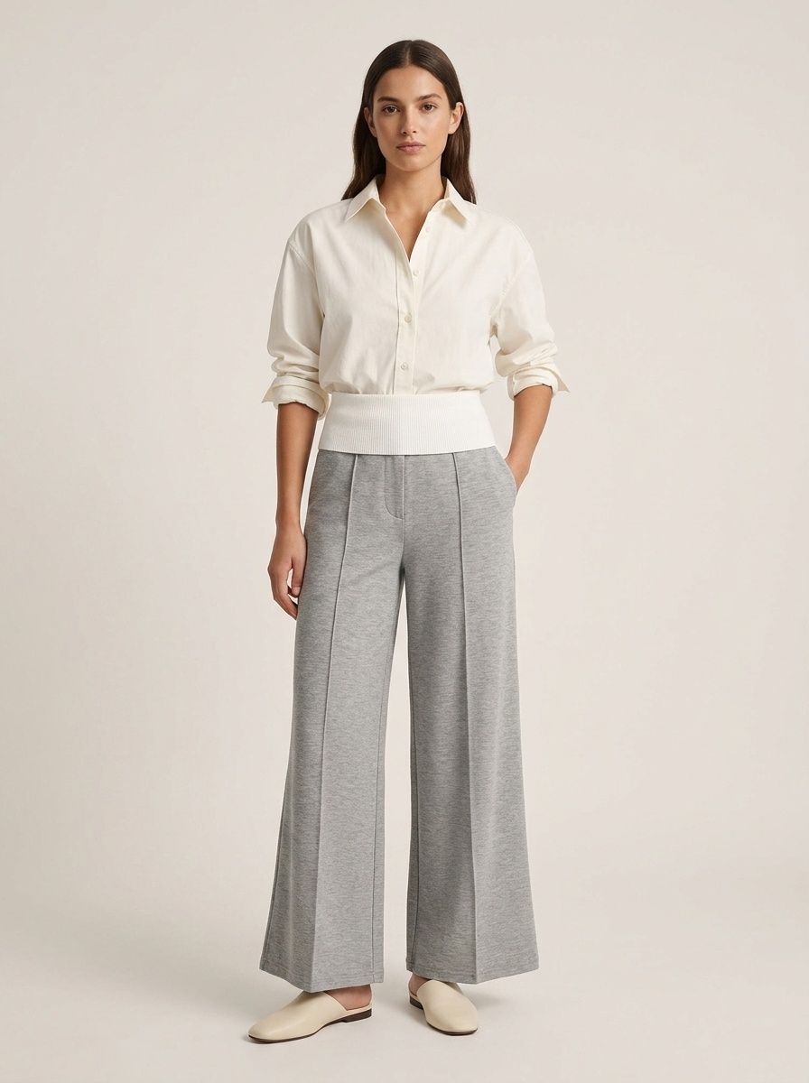 Women's Grey Foldover Waist Wide Leg Pants