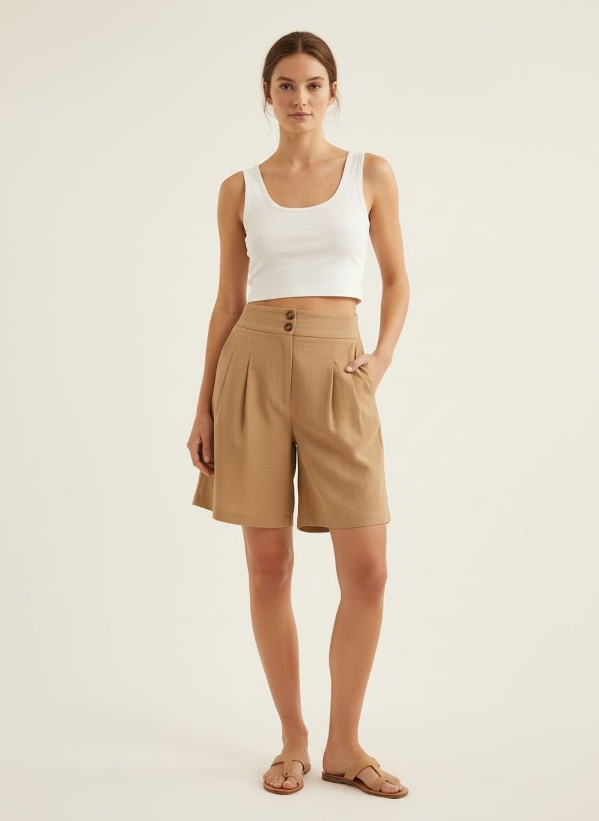 Women's High Waist Pleated Wide Leg Shorts