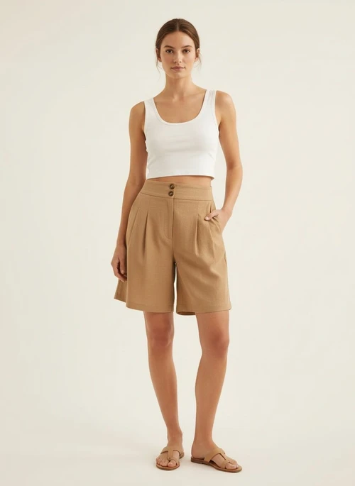 Women's High Waist Pleated Wide Leg Shorts