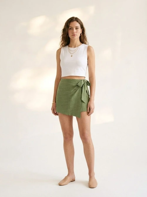 Women's Casual Wrap Skirt with Tie Waist