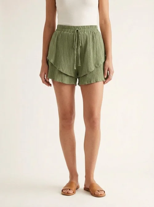 Pantaloncini a balze con coulisse - Cotone stropicciato