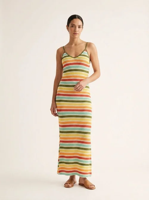 Boho Striped Knit Maxi Dress - Backless Summer Style