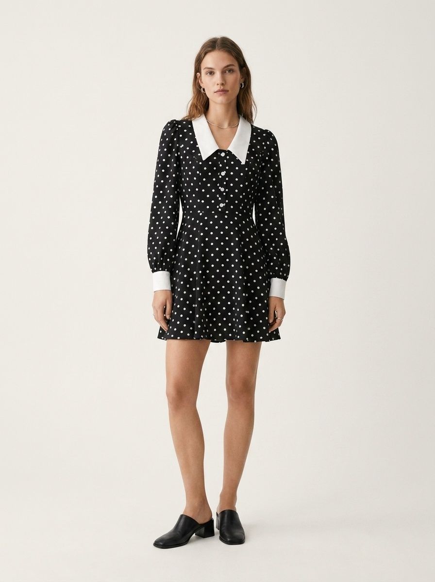 Women's Polka Dot Long Sleeve A-Line Mini Dress