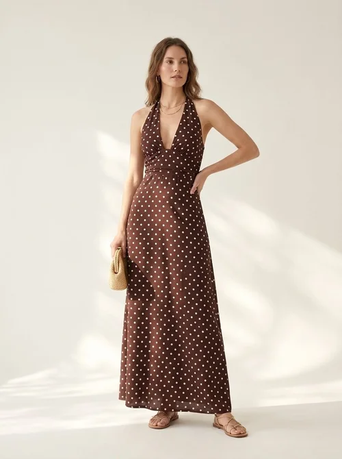 Polka Dot Halter Neck Maxi Dress