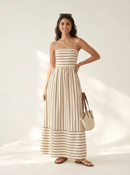 Gestreiftes Cami-Maxikleid mit offenem Rücken