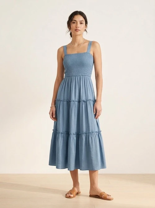 Tiered Smocked Midi Sundress