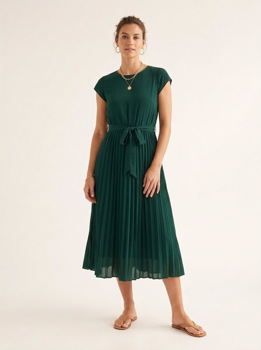 cap sleeve pleated midi dress Petite Cap Sleeve Lace Detail Pleated Midi Dress