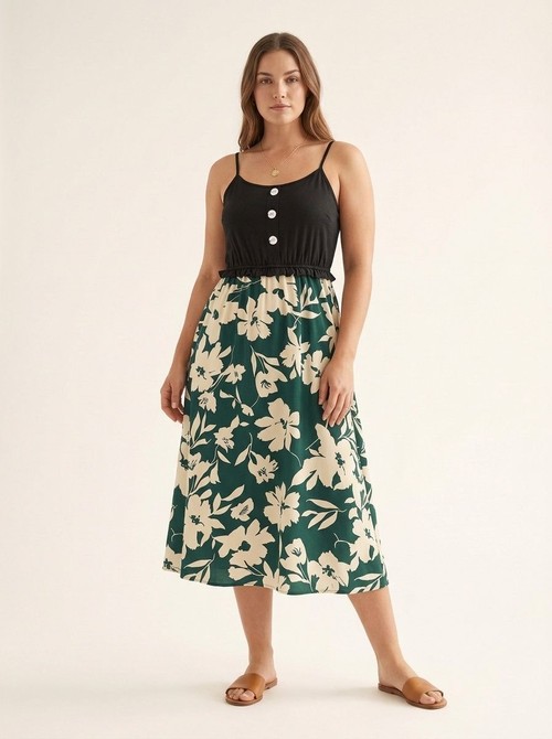 Women's Floral Print Spaghetti Strap Midi Sundress