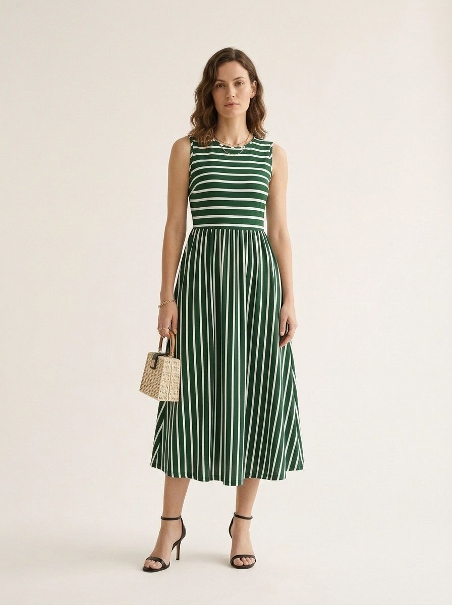 Sleeveless Striped Maxi Dress with Pockets