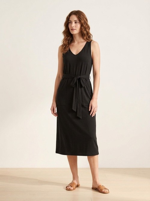 Women's V-Neck Sleeveless Tie-Waist Midi Dress