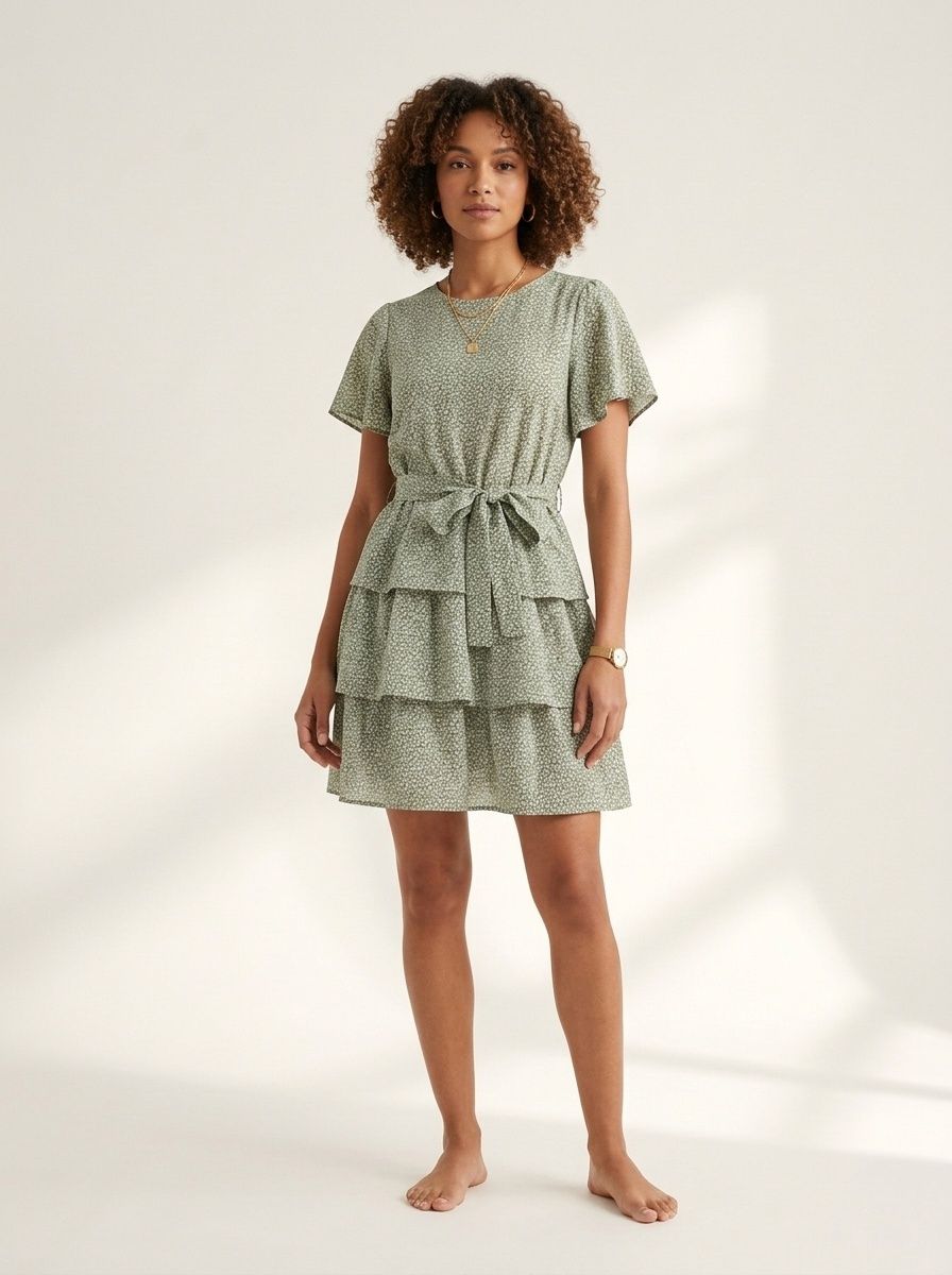 Women's Floral Print Tiered Ruffle Mini Dress