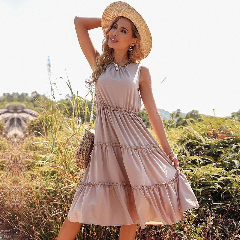 Vestido midi sin mangas con volantes para mujer - Estilo casual de verano