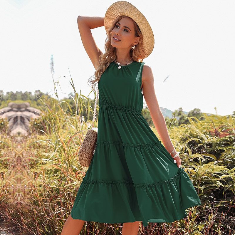 Vestido midi sin mangas con volantes para mujer - Estilo casual de verano