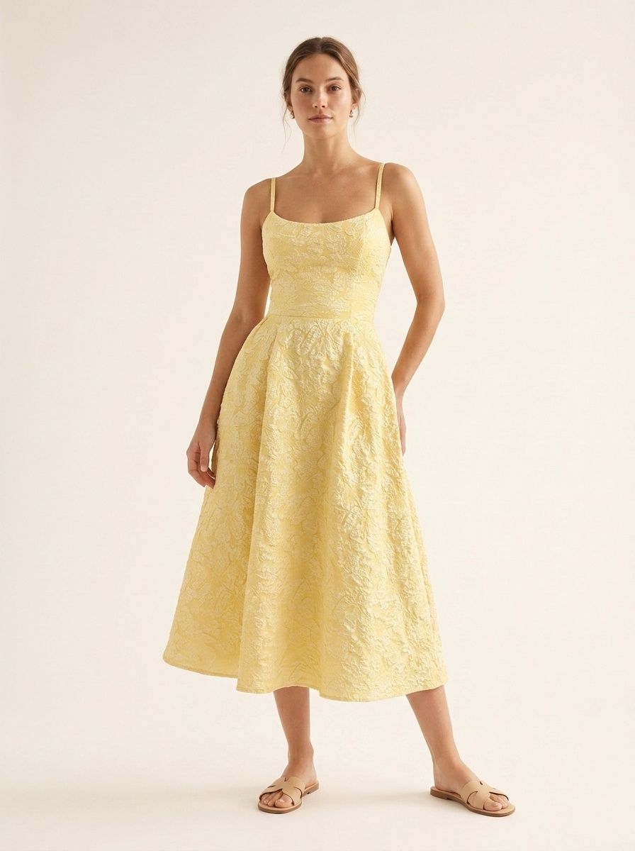 Elegant Jacquard Sleeveless Midi Dress