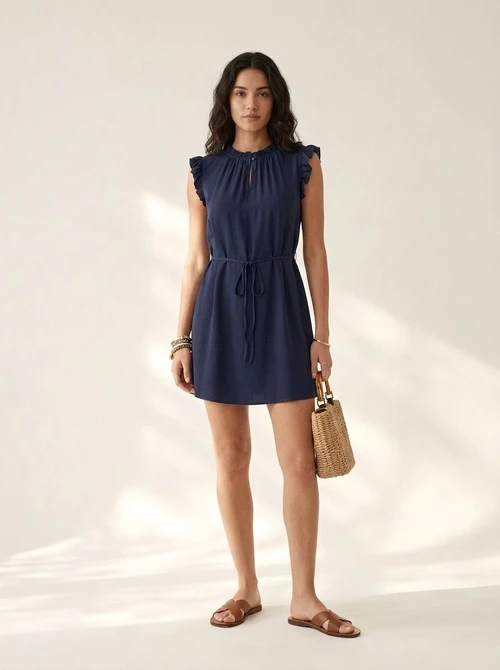 Chic Ruffle Sleeveless Mini Dress with Tie Waist
