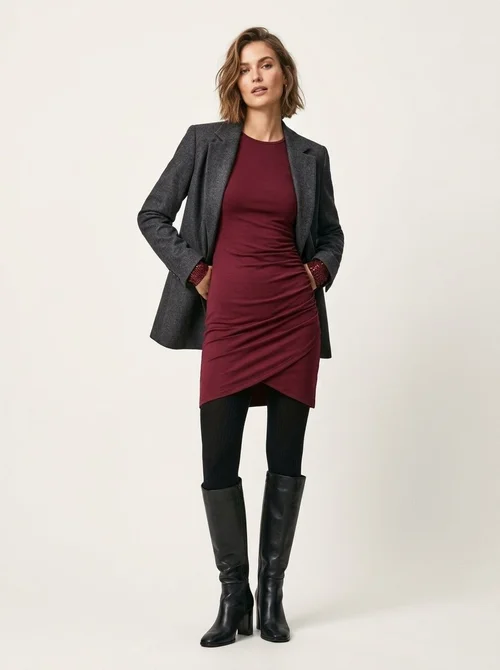 Mini abito aderente da donna con maniche arricciate e paillettes