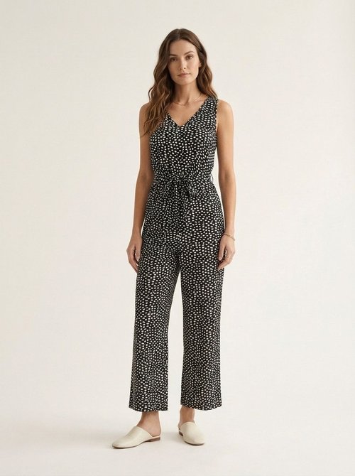 Combinaison sans manches pour femme, col en V, taille nouée, jambes larges