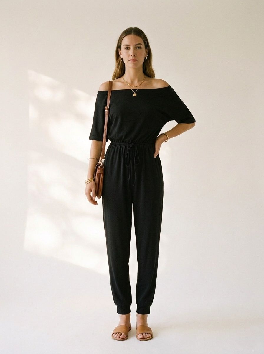 Women's Off-Shoulder Drawstring Jumpsuit