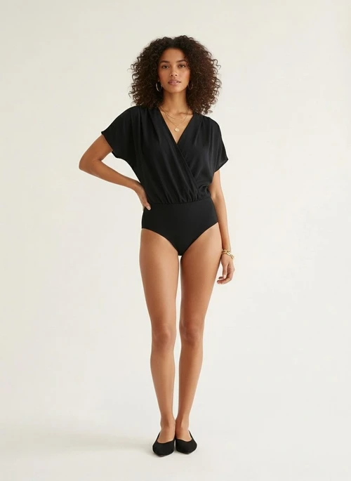 Women's V-Neck Wrap Bodysuit Blouse