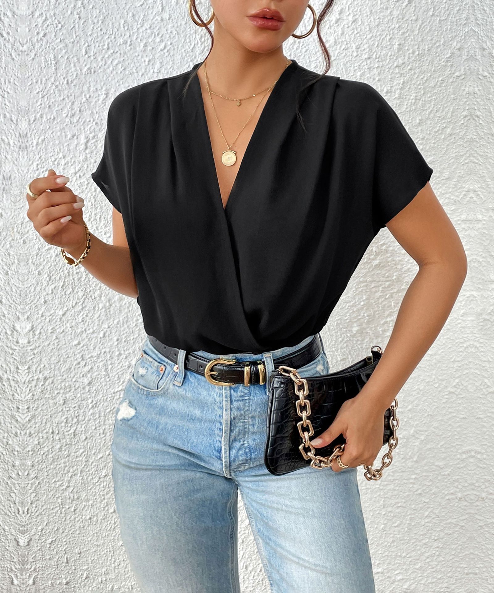 Women's V-Neck Wrap Bodysuit Blouse