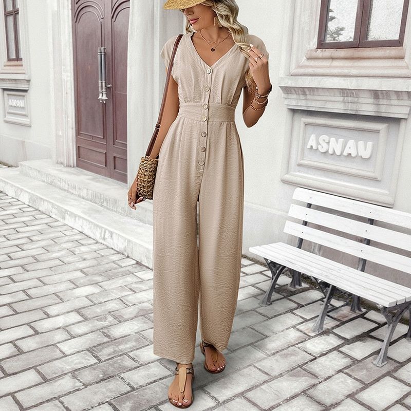 Mono informal de mujer con botones delanteros y pernera ancha.