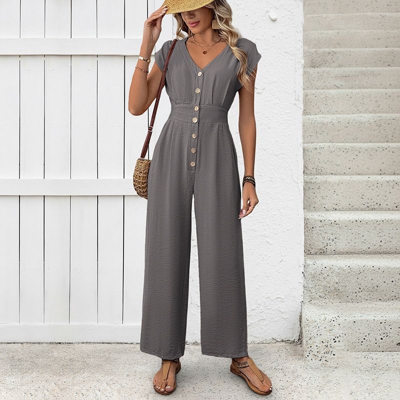 Mono informal de mujer con botones delanteros y pernera ancha.