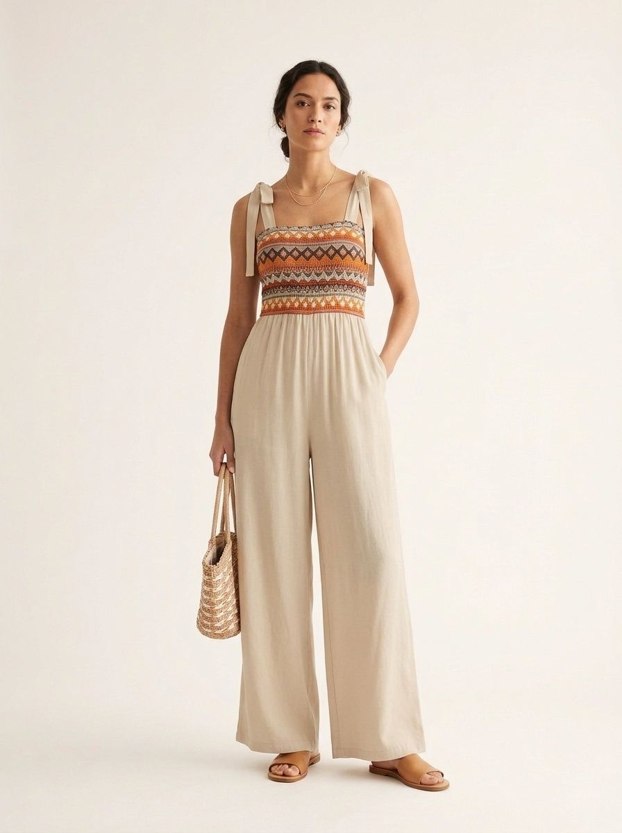 Combinaison pantalon large à imprimé bohème avec haut à nouer sur les épaules