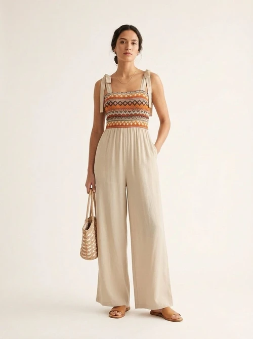 Combinaison pantalon large à imprimé bohème avec haut à nouer sur les épaules