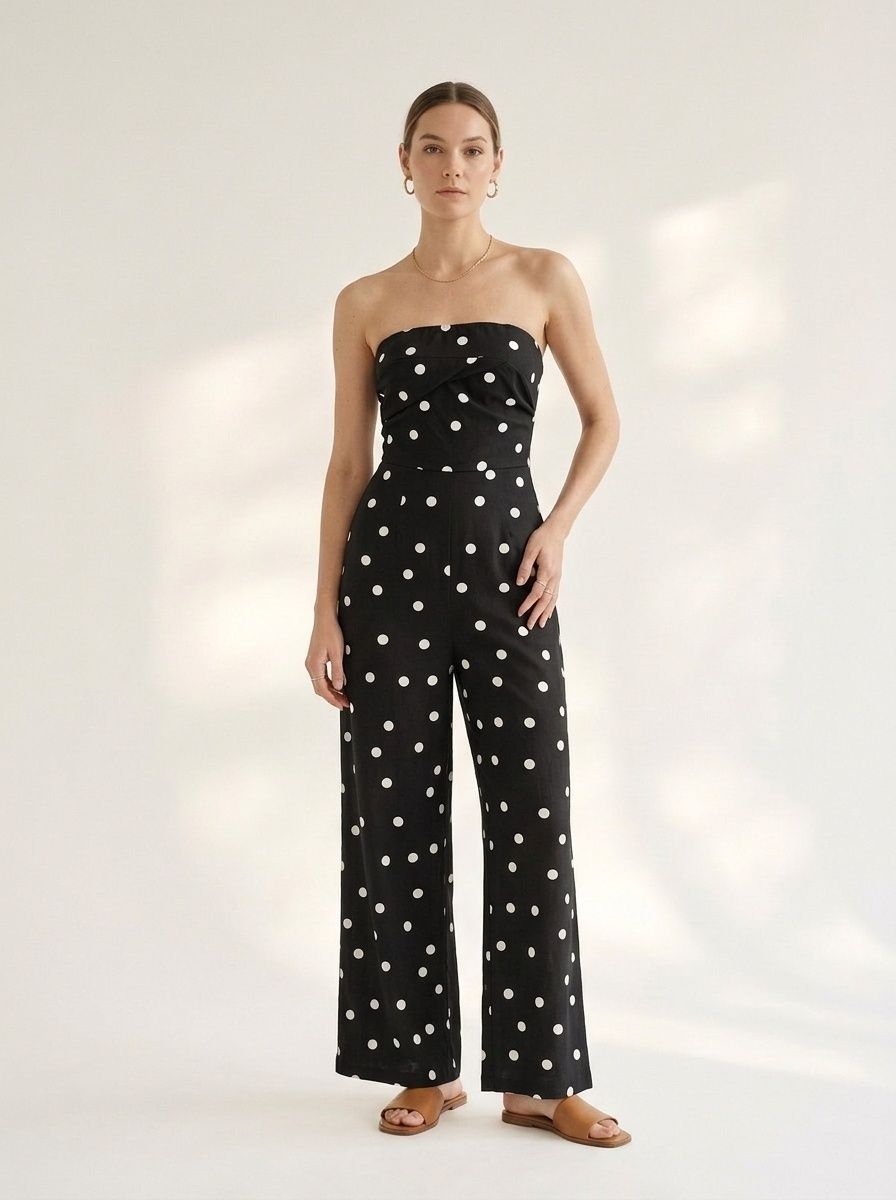 Combinaison bustier à pois à jambes larges