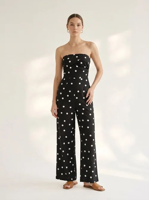 Combinaison bustier à pois à jambes larges