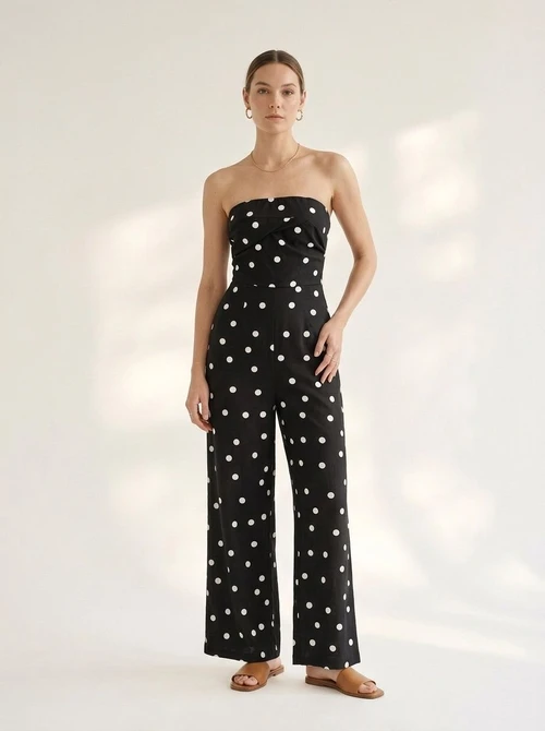 Combinaison bustier à pois à jambes larges