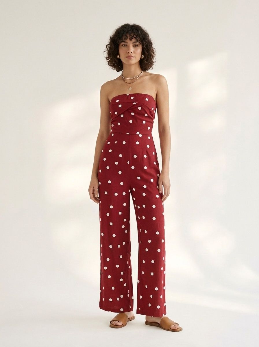 Mono sin tirantes de pierna ancha con lunares