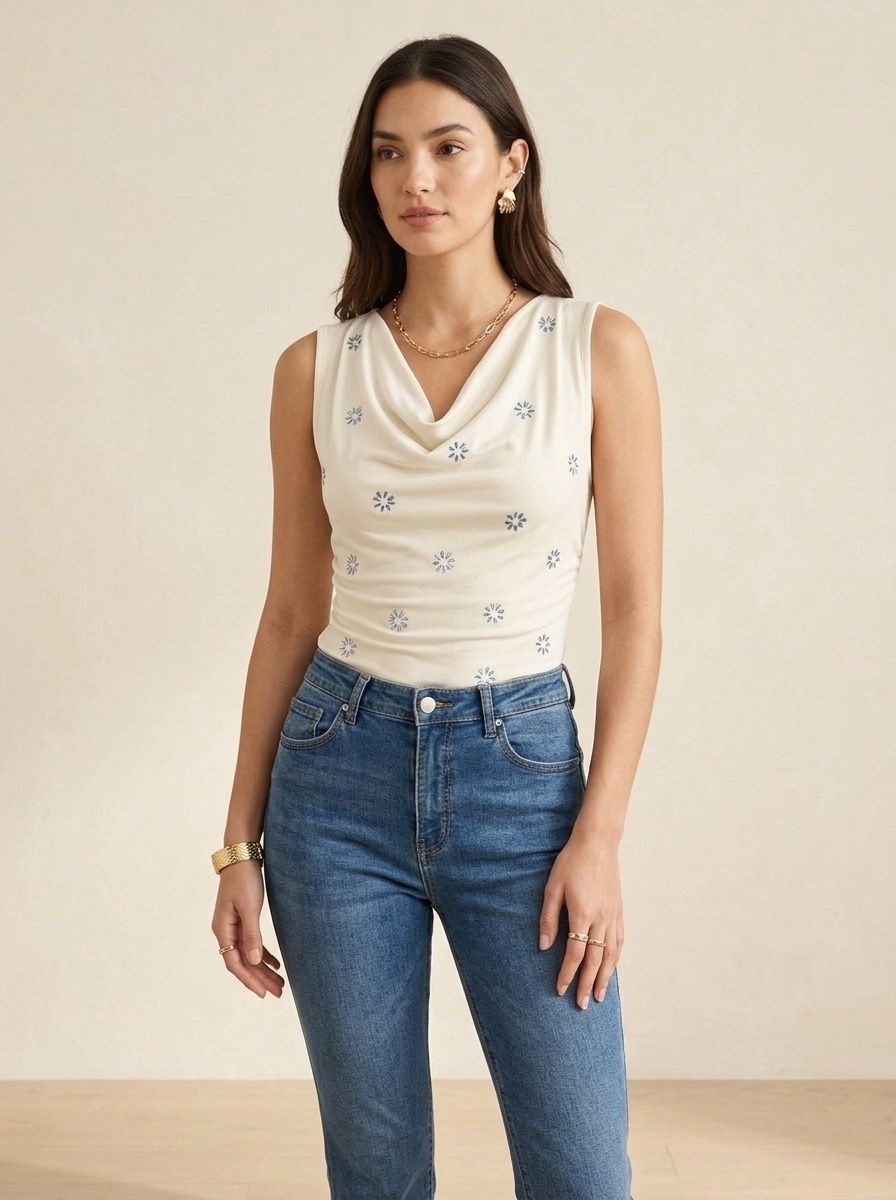 body sans manches à col bénitier imprimé floral