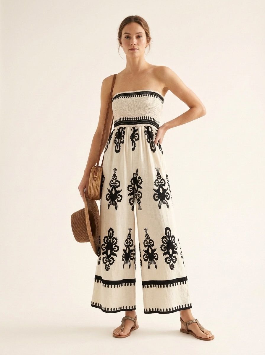 Combinaison bustier à jambes larges et imprimé tribal bohème