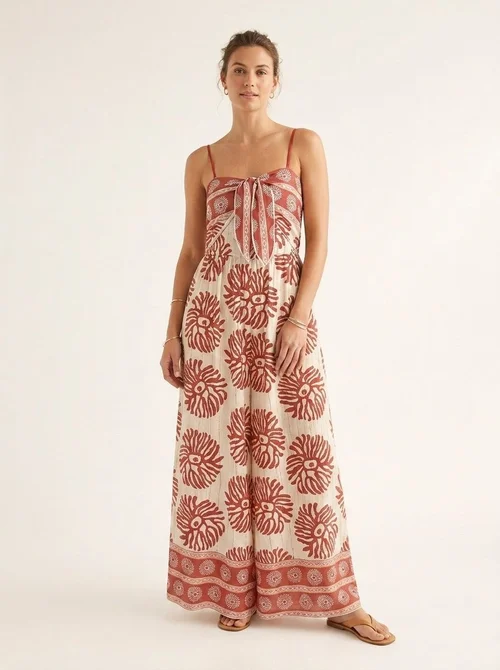 Combinaison bohème bustier à jambes larges avec imprimé à nouer sur le devant