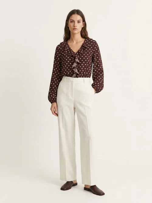 Polka Dot Ruffle V-Neck Long Sleeve Bodysuit Top