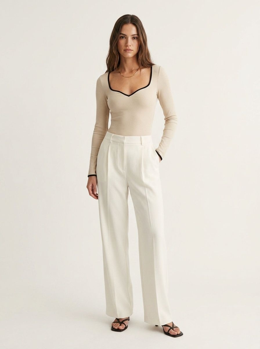 Contrast Trim Sweetheart Ribbed Bodysuit