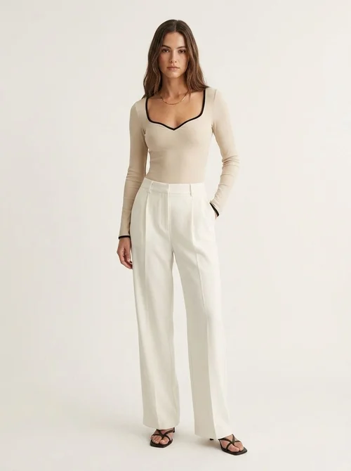 Contrast Trim Sweetheart Ribbed Bodysuit