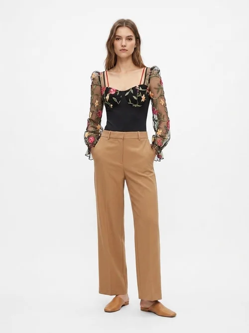 Floral Embroidered Sheer Mesh Long Sleeve Bodysuit