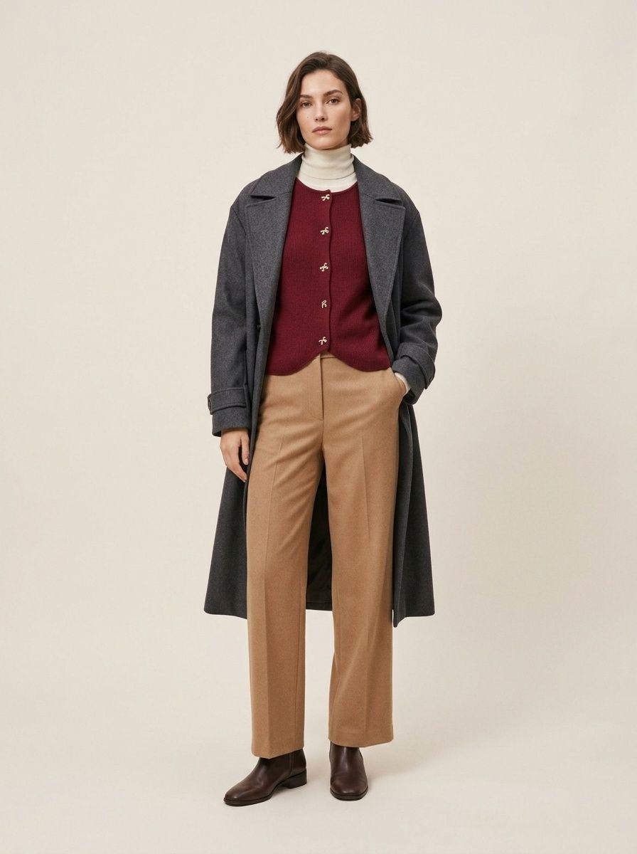 Women's Burgundy Knit Bow Button Cardigan