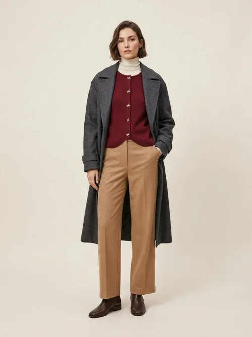 Women's Burgundy Knit Bow Button Cardigan