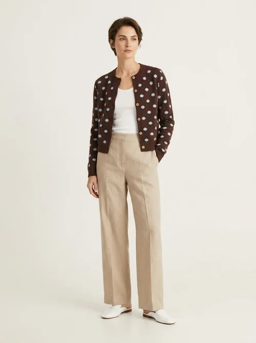 Women's Polka Dot Knit Cardigan Sweater in Brown