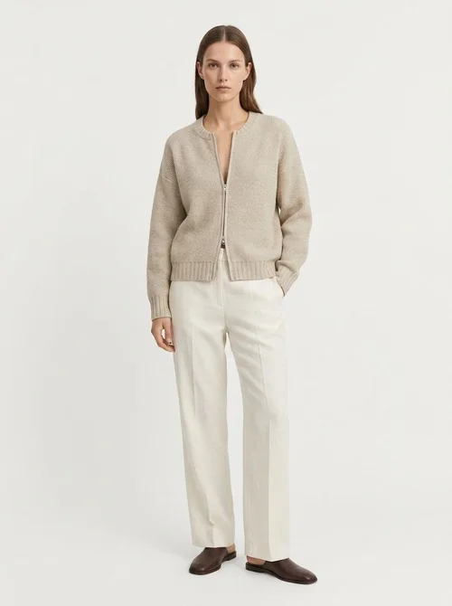Women's Zip-Up Ribbed Knit Cardigan Sweater