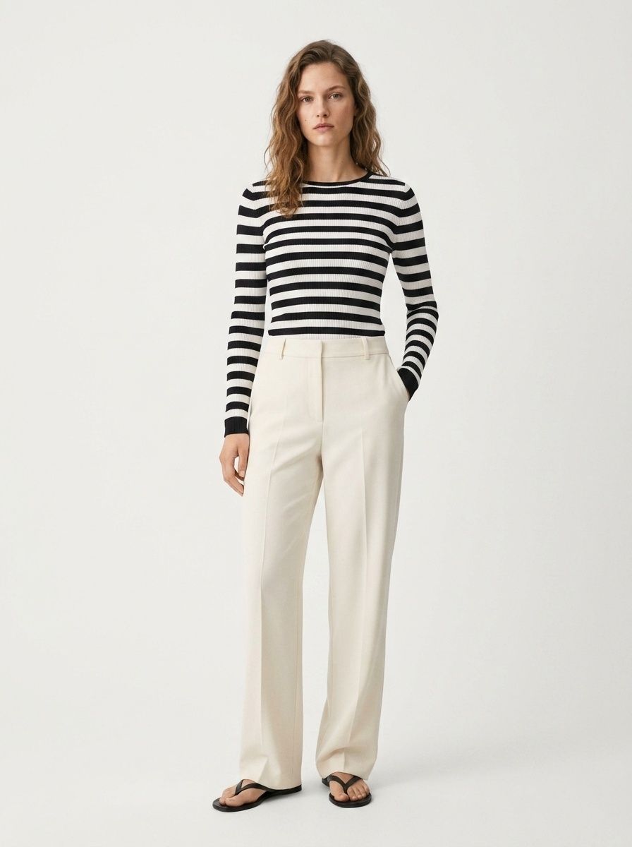 Striped Ribbed Long Sleeve Knit Top