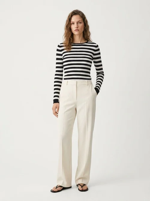 Striped Ribbed Long Sleeve Knit Top