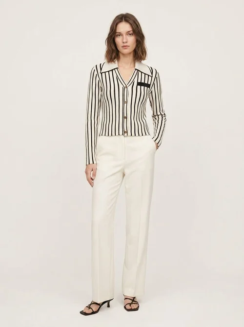 Striped Knit Button-Up Long Sleeve Polo Cardigan